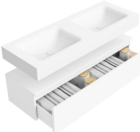 Zaro Alan badmeubel 130cm talc 1 lade met vrijhangende wastafel cloud dubbel 2 kraangaten talc