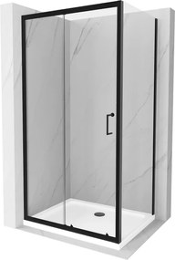 Mexen Apia douchecabine schuifdeur 90 x 70 cm, transparant, zwart + Flat douchebak, wit- 840-090-070-70-00-4010B