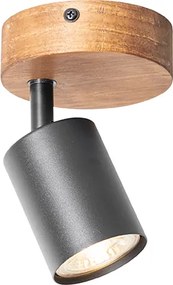 Industriële spot zwart met hout kantelbaar - Jeana