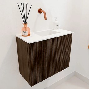 Mondiaz Joya 50cm toiletmeubel walnut met wastafel faye rechts zonder kraangat talc