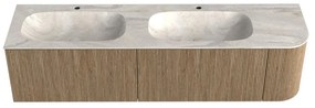 Mondiaz Kurve-dlux 175cm badmeubel ronding rechts dusk met 2 lades en 1 deur en wastafel stor small dubbel/links 2 kraangaten ostra
