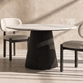 Kare Design Glenn Ronde Eettafel Zwart Met Wit Marmer - 115 X 115cm.