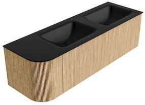 Mondiaz Kurve 145cm badmeubel ronding links oak met 1 lade en deur en wastafel cloud dubbel/rechts zonder kraangat urban