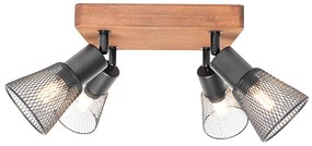 Industriële spot zwart met hout 4-lichts - Kristina