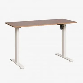 Elektrisch Verstelbaar Rechthoekig Bureau Met Geheugenfunctie Van Hout En Ijzer Serpi Marrón Nogal Oscuro & ↔︎ 120 Cm & Wit - Sklum