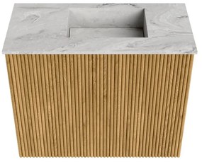 Mondiaz Joya DLux 50cm toiletmeubel oak met wastafel faye rechts zonder kraangat glace