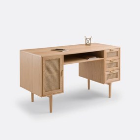 Bureau dubbele blok in gefineerd eiken en rotan, Loris