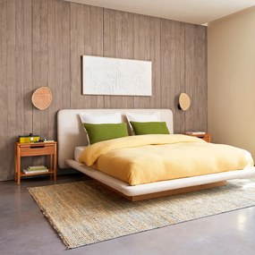 Nachtkastje met massief eikenhout, fineer en leren handvat Melaly