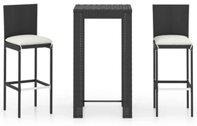 vidaXL 3-delige Tuinbarset met kussens poly rattan zwart