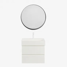 Ona Zwevend Badkamermeubelset Van Hout En Essenfineer Met Geïntegreerde Wastafel Wit & Round Led And Antifog Zwart Ø80 Cm Kimacs & - Sklum