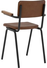Goossens Eetkamerstoel Chaplin cognac leer met armleuning, urban industrieel
