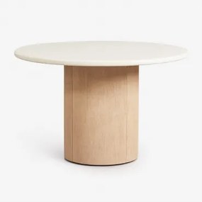 Ronde Eettafel Van Beton En Acaciahout Sharpay Ø120 Cm - Sklum