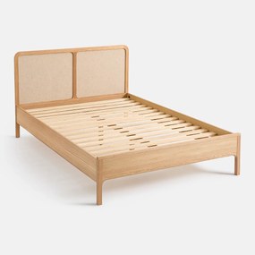 Bed van essenhout, fineer en linnen, met bedbodem, ESMARA