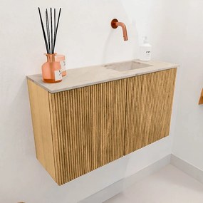 Mondiaz Joya DLux 70cm toiletmeubel oak met wastafel faye rechts zonder kraangat frappe