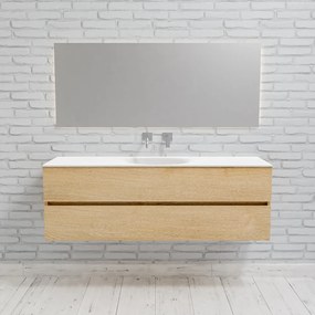 Zaro Sevilla Solid Surface badmeubel 150cm licht eiken zonder kraangat spoelbak midden met 2 lades