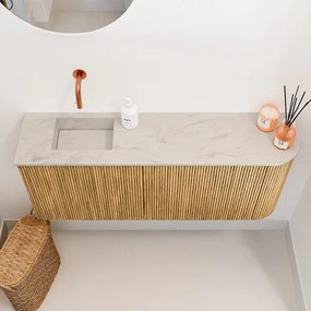 Mondiaz Joya DLux 100cm toiletmeubel ronding rechts oak met wastafel faye links zonder kraangat opalo