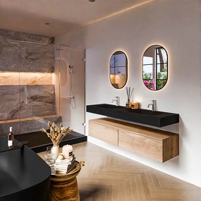 Zaro Alan badmeubel 160cm washed oak 2 lades met vrijhangende wastafel cloud dubbel 2 kraangaten urban