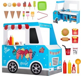 VEVOR IJscowagen voor kinderen, meer dan 20 accessoires, houten ijssalon met stuur en schoolbord, betaalautomaat en vriezer, kraan en gootsteen, geschikt voor kinderen van 3-7 jaar, blauw