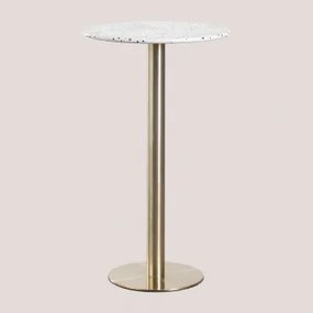 Ronde hoge bartafel in terrazzo (Ø60 cm) Malibu WIT & Champagne goud - Sklum