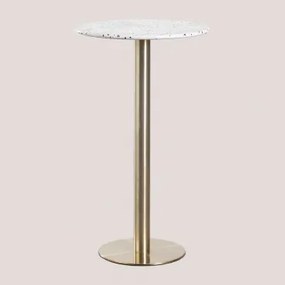 Ronde Hoge Bartafel Ø60 Cm In Malibu Terrazzo Wit & Champagne Goud - Sklum