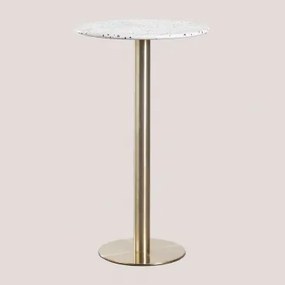 Ronde Hoge Bartafel Ø60 Cm In Terrazzo Xiren Ivoor En Zwart Terrazzo - Geborsteld Goud - Sklum