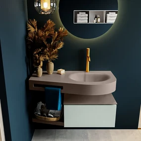 Mondiaz Riva badmeubel 100cm Greey met 1 lade en wastafel rechts 1 kraangat Smoke