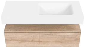 Zaro Alan badmeubel 110cm washed oak 1 lade met vrijhangende wastafel cloud rechts zonder kraangat talc