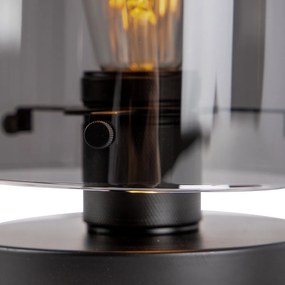 Design tafellamp zwart met smoke glas - Dome