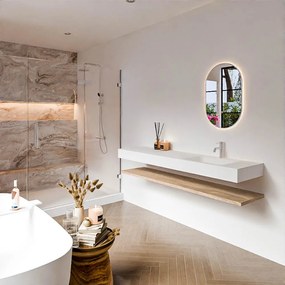 Zaro Alan badmeubel 180cm met planchet washed oak en vrijhangende wastafel cloud rechts 1 kraangat talc