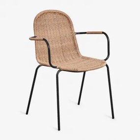 2-pack Stapelbare Eetkamerstoelen Met Armleuningen In Synthetisch Riet Reiven Natuurlijk - Sklum