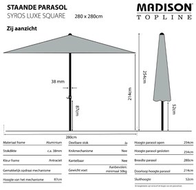 Madison stokparasol Syros luxe ecru 280x280 cm.