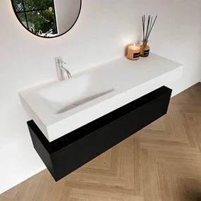 Zaro Alan badmeubel 130cm urban 1 lade met vrijhangende wastafel cloud links 1 kraangat talc