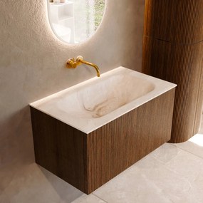 Mondiaz Kurve-dlux 80cm badmeubel dusk met 1 lade en wastafel big small midden zonder kraangat frappe