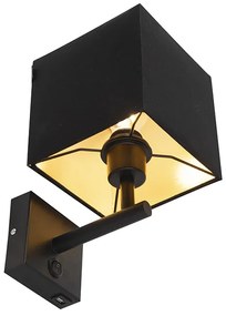 Wandlamp zwart met USB en vierkante zwarte kap - Combi 1
