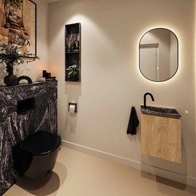 Mondiaz Ture DLux toiletmeubel 40cm washed oak met wastafel lava rechts met kraangat