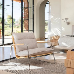 Fauteuil van staal en gevlochten rotan, gemêleerd katoenen kussen, SVEN