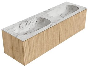 Mondiaz Kurve-dlux 150cm badmeubel oak met 2 lades en wastafel stor small dubbel zonder kraangat glace