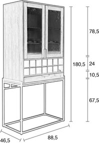 Zuiver Travis Wandkast Met Wijnrek Zwart - 88.5x46.5x180.5cm.