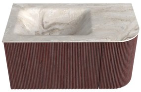 Mondiaz Kurve-dlux 85cm badmeubel ronding rechts ruby met 1 lade en deur en wastafel cloud links zonder kraangat frappe
