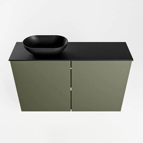 Mondiaz Fowy toiletmeubel 80cm army met zwarte waskom links en kraangat