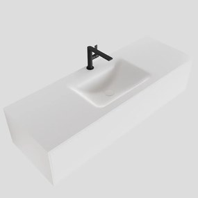 Zaro Lagom volledig naadloos solid surface onderkast 130cm mat wit met 1 lade Push tot open. Compleet met solid surface wastafel met 1 kraangat(en)