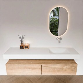 Zaro Alan badmeubel 170cm washed oak 2 lades met vrijhangende wastafel cloud rechts zonder kraangat talc