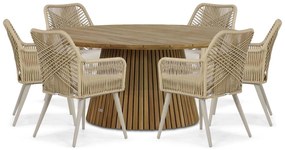 Tuinset Ronde Tuintafel 180 cm Aluminium/wicker Taupe 6 personen Coco Vedra/Fungo