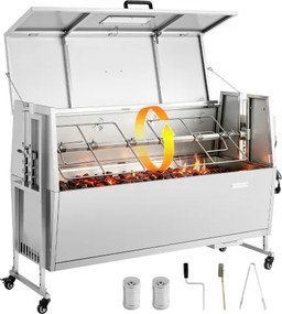 VEVOR Rotisserie Grill 38 W Speenvarken Grill Lam Grill Houtskool Grill (132 cm Grilllengte) met 60 kg draagvermogen & wielen & 4-voudige hoogteverstelling & deksel, roestvrijstalen elektrische grillset voor kamperen