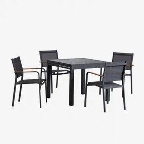 Set Van Uitschuifbare Rechthoekige Aluminium Tafel (90-180x90 Cm) Starmi En 4 Aluminium Stapelbare Tuinstoelen Archer Grijs – Grafiet - Sklum