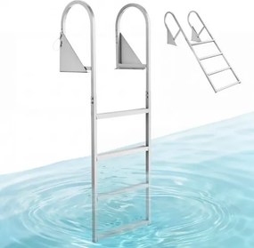 VEVOR Opvouwbare aanlegsteigerladder, bootladder met 4 antislip treden, brede pedalen en leuning, zwembadladder met een draagvermogen van 159 kg, gemaakt van aluminiumlegering, toegangsladder voor steigers, zwembaden, meren en boten, zilverkleurig