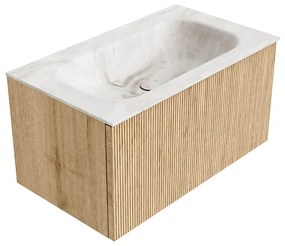 Mondiaz Kurve-dlux 80cm badmeubel oak met 1 lade en wastafel big small midden 1 kraangat frappe