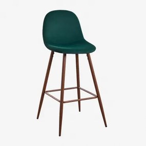 Set Van 4 Hoge Krukken In Glamm-fluweel Donker Hout & Jungle Groen & ↑75 Cm - Sklum