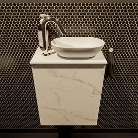 Mondiaz Fowy toiletmeubel 40cm Carrara met witte waskom rechts en kraangat