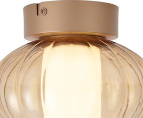 Design plafondlamp messing 18cm met amber glas incl. LED 3-staps dimbaar - Margherite